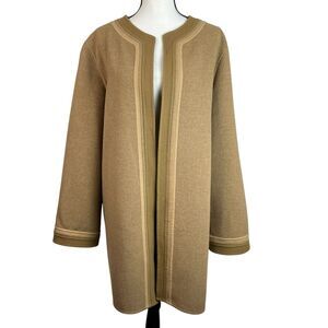 Linda Allard Ellen Tracy Women’s Open‑Front Coat Size 16 Camel 100% Wool